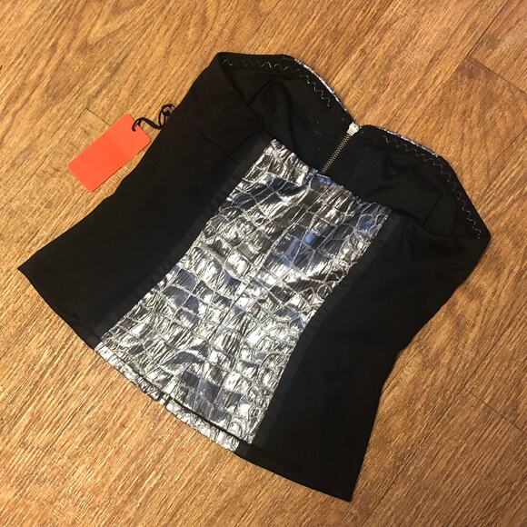 The Limited Forenza Black and Silver Zip Front Strapless Tube Top Size Medium - Picture 5 of 9